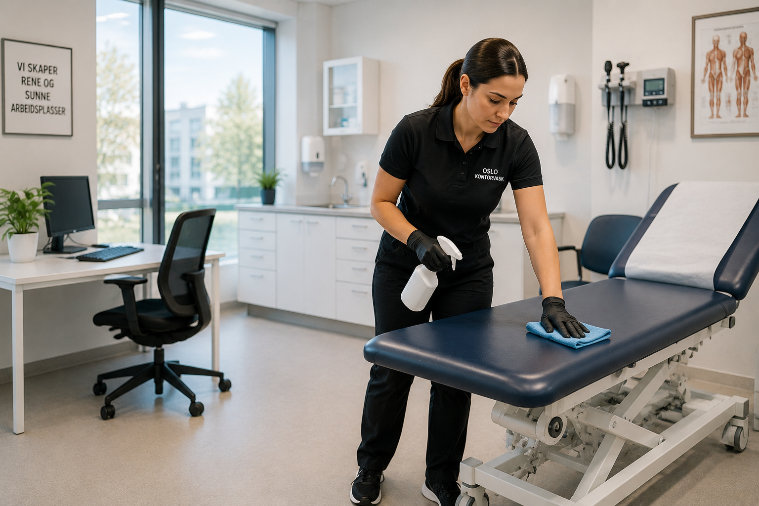 Kontorvask for legekontor i moderne klinikklokaler i Oslo