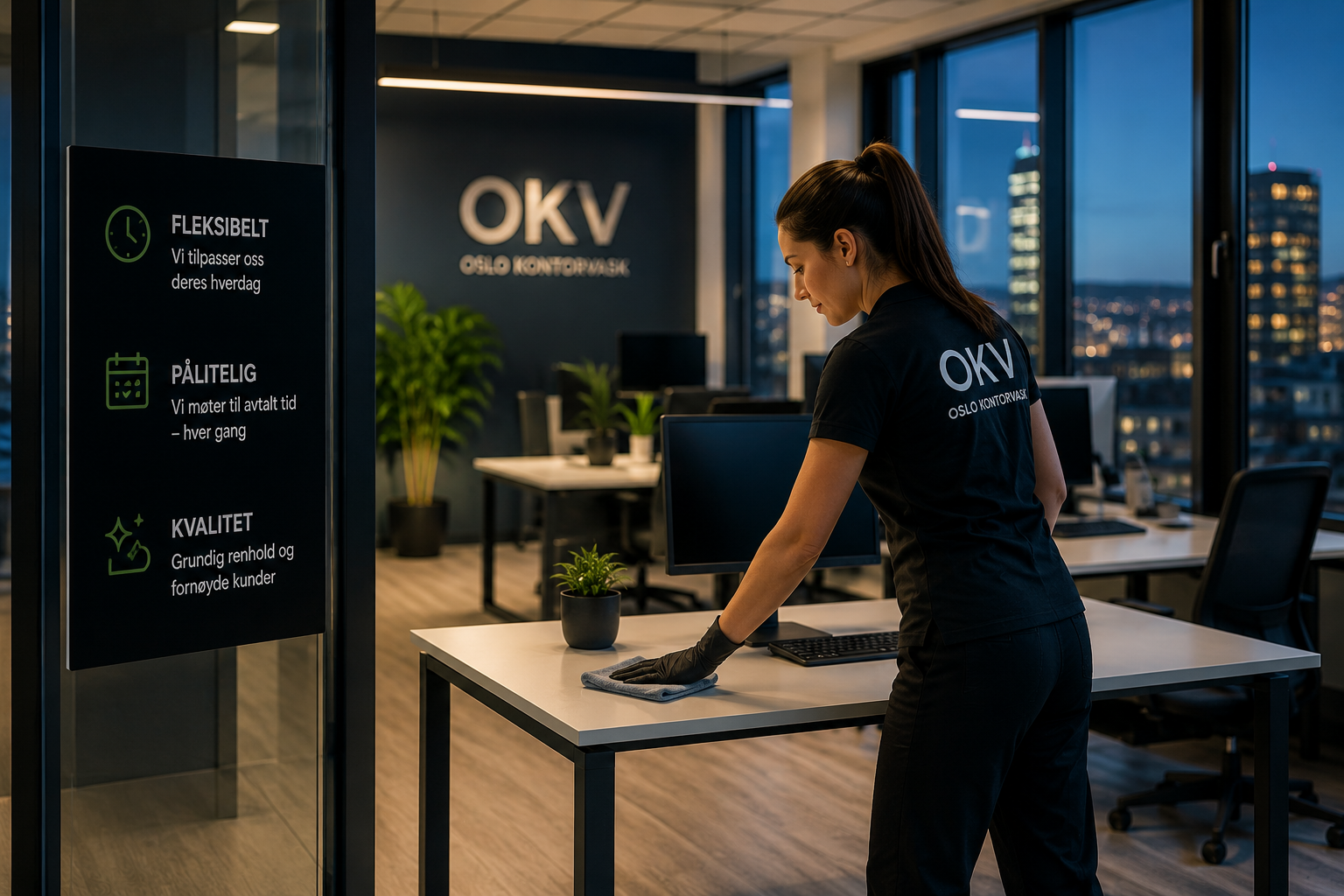 Kontorvask på dagtid eller kveldstid i moderne kontorlokaler